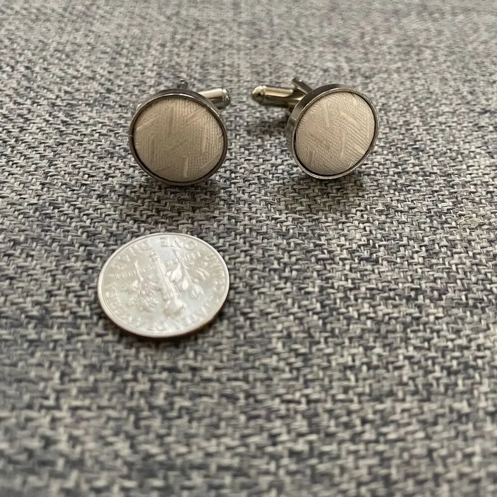 White Ivory Textile Silver Tone Cufflinks